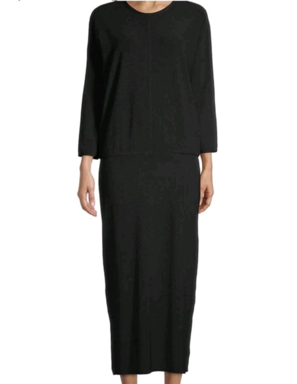 James Perse 1 Mixed Rib Blouson Dress size S Black Minimalist Neutral Modest